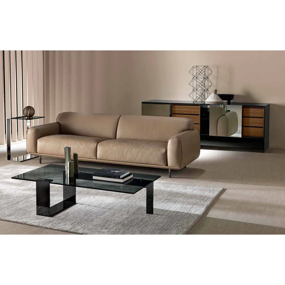 Nowoczesny stolik kawowy z blatem z wędzonego szkła i metalową podstawą Made in Italy - Scoby Viadurini