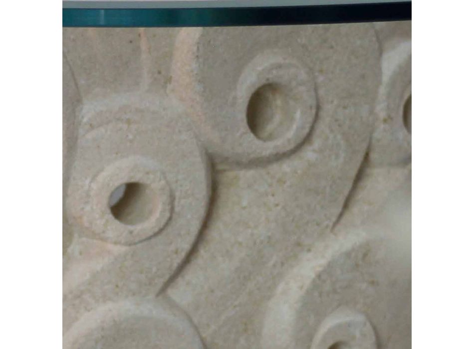 Stolik owalny kamień żywy i krystalicznie, nowoczesne wzornictwo Lindos Viadurini