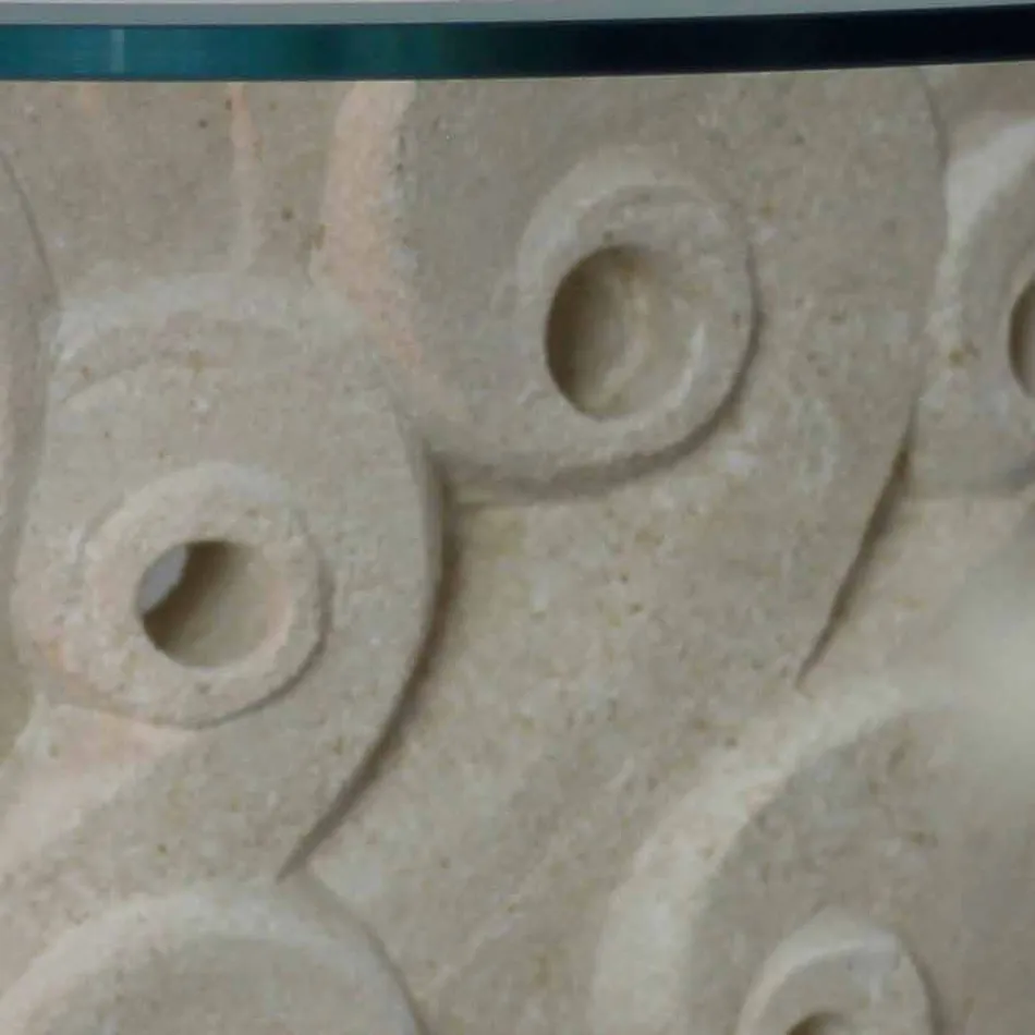 Stolik owalny kamień żywy i krystalicznie, nowoczesne wzornictwo Lindos Viadurini