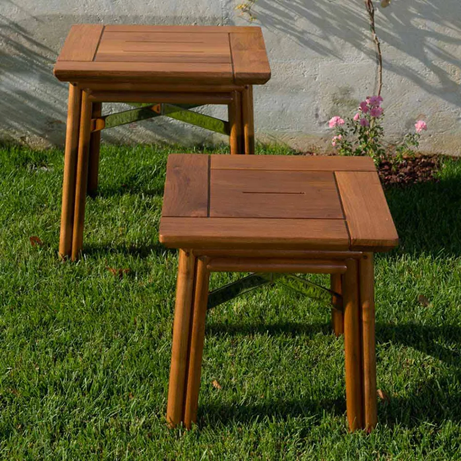 Stolik kawowy na zewnątrz z naturalnego lub czarnego drewna, 2 rozmiary - Suzana Viadurini