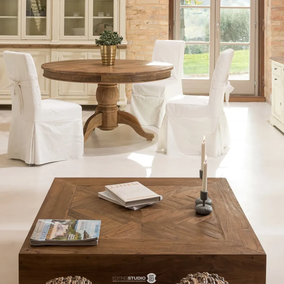 Kwadratowy stolik kawowy z tropikalnego drewna pochodzącego z recyklingu - zjeżdżalnia Viadurini