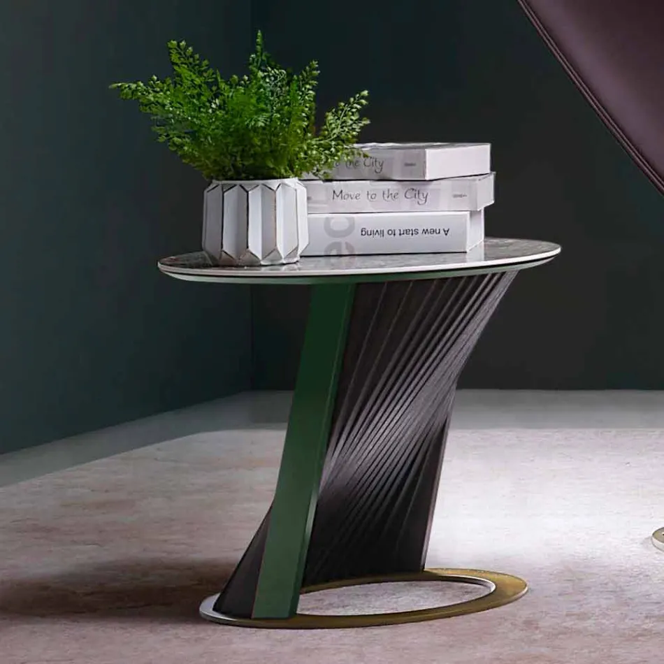 Okrągły stolik kawowy z kamionki i jesionu Made in Italy - Bering Viadurini