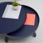 Okrągły stolik kawowy z litego drewna i metalu - Salerno Viadurini