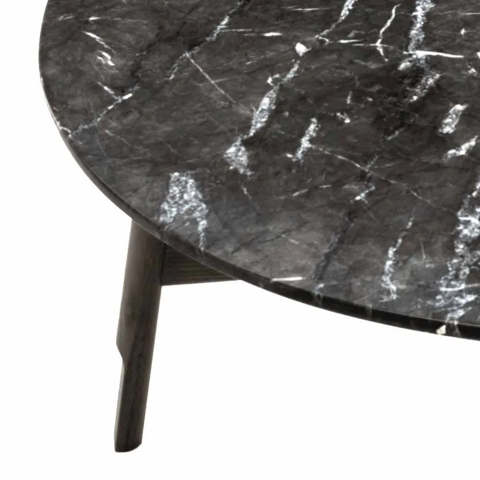 Okrągły stolik kawowy z marmuru i drewna bukowego Made in Italy - Daniela Viadurini