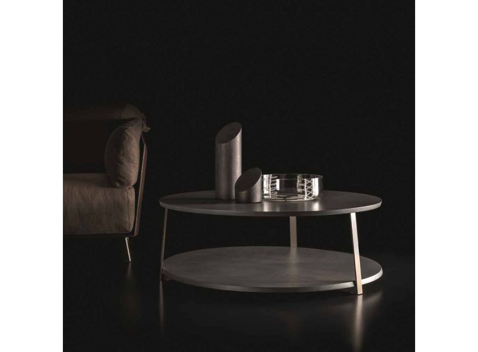 Okrągły stolik kawowy z Mdf z metalową konstrukcją Made in Italy - Aloe Viadurini