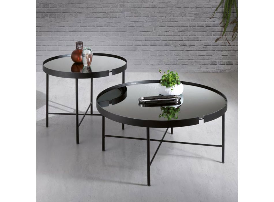 Okrągły stolik kawowy ze szkła i metalu Made in Italy - Marimo Viadurini