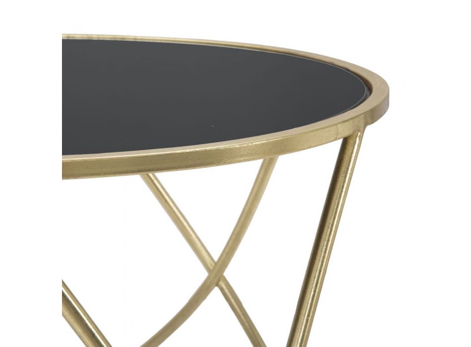 Okrągły stolik kawowy z czarnego szkła i złotego żelaza - Rebel Viadurini