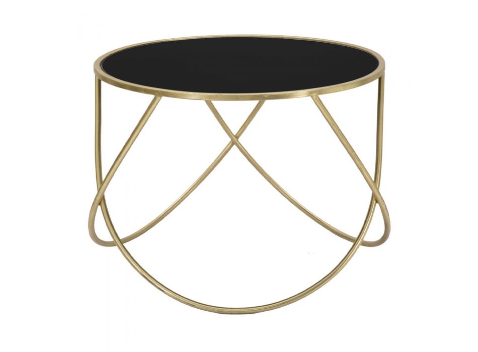 Okrągły stolik kawowy z czarnego szkła i złotego żelaza - Rebel Viadurini