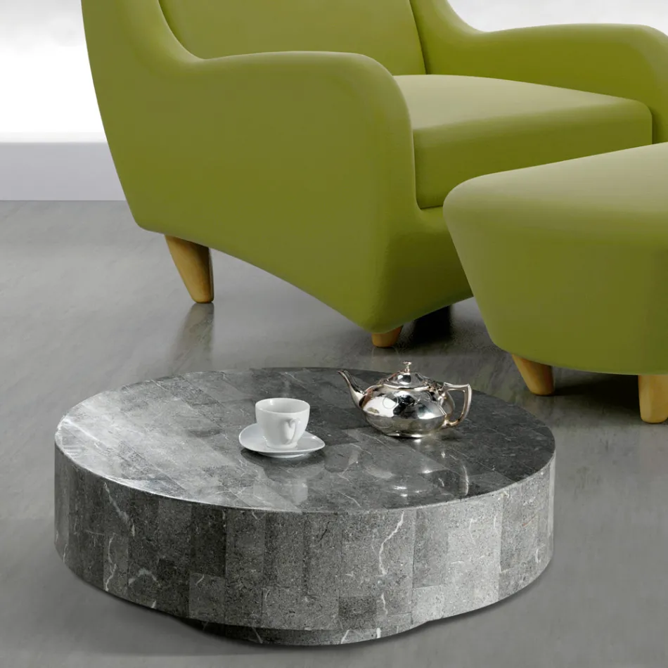 Nowoczesny okrągły stolik kawowy z kamienia kopalnego - Vermont Viadurini