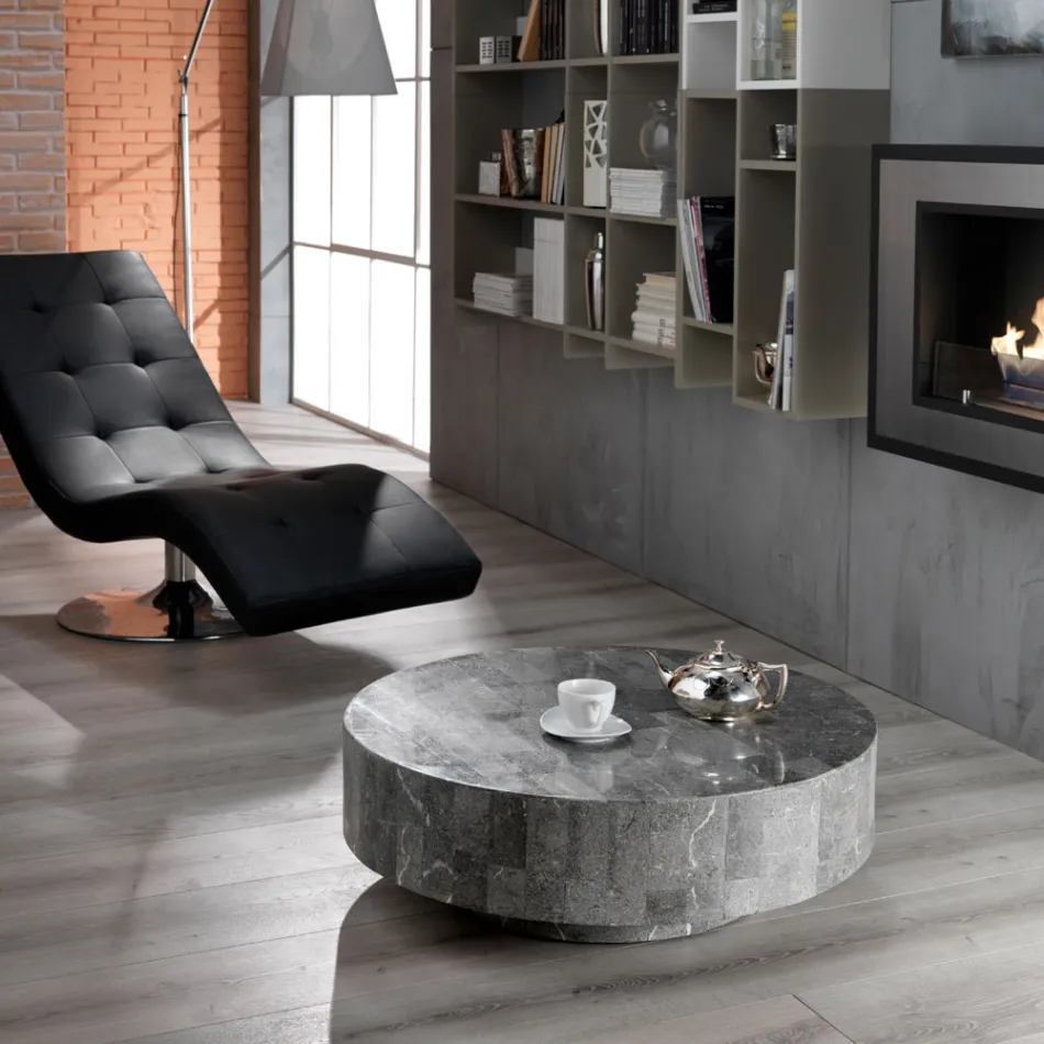 Nowoczesny okrągły stolik kawowy z kamienia kopalnego - Vermont Viadurini