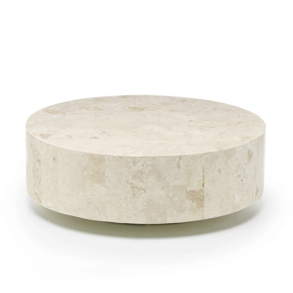 Nowoczesny okrągły stolik kawowy z kamienia kopalnego - Vermont Viadurini
