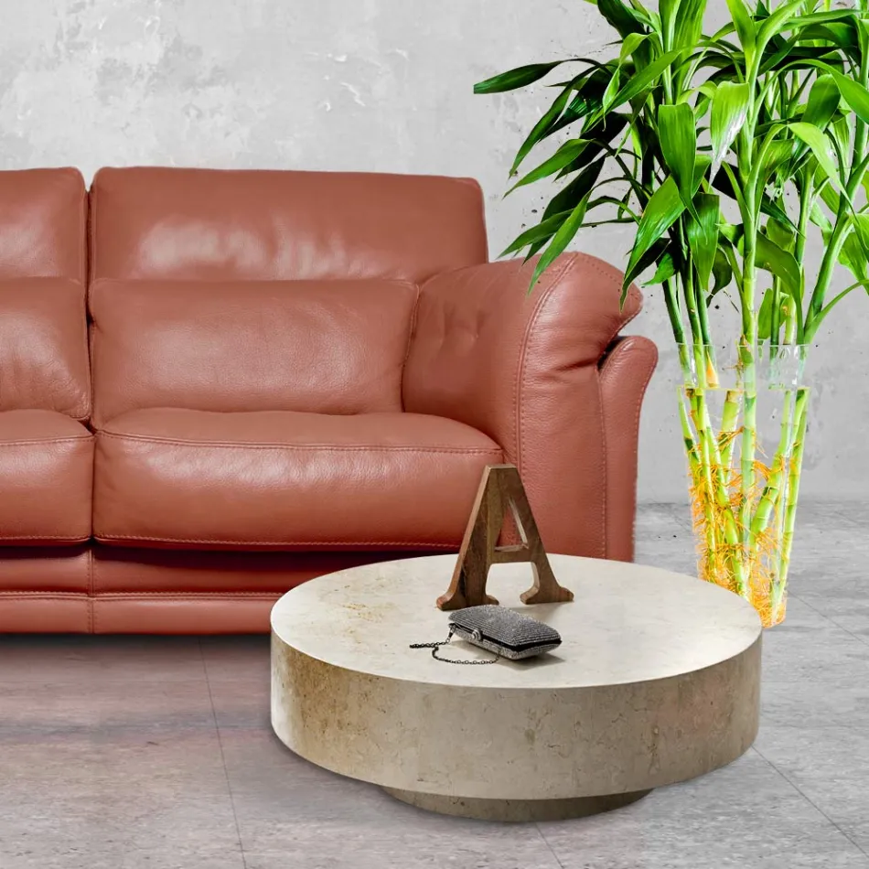 Nowoczesny okrągły stolik kawowy z kamienia kopalnego - Vermont Viadurini