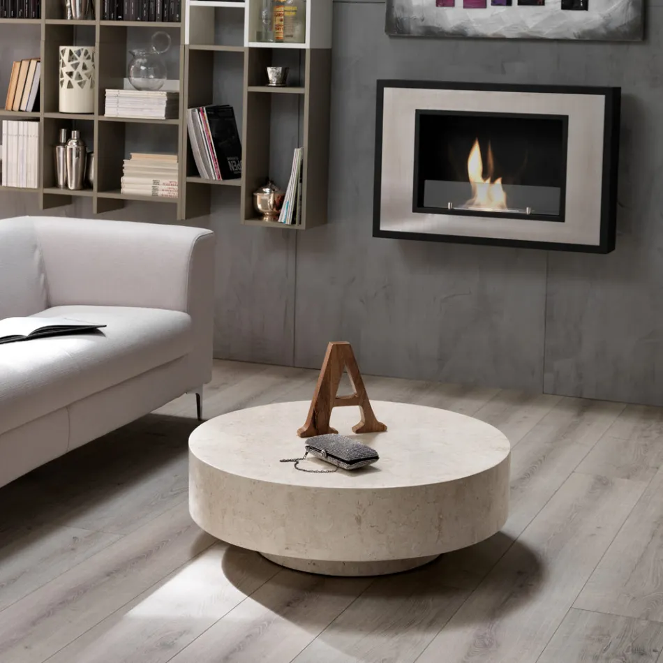 Nowoczesny okrągły stolik kawowy z kamienia kopalnego - Vermont Viadurini