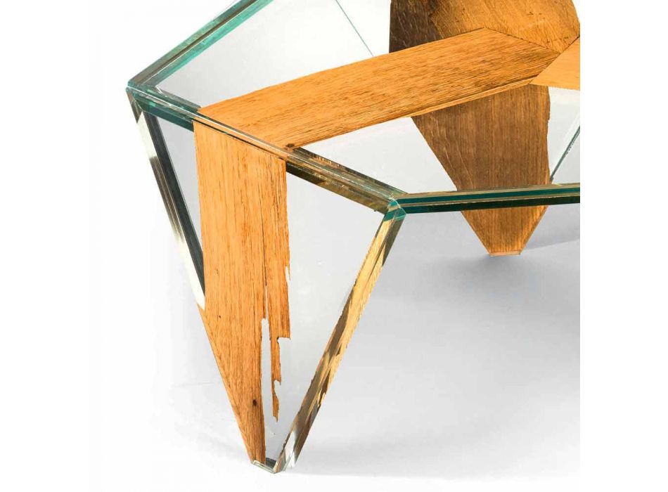 Stolik kawowy w kształcie ze szkła i drewna Made in Italy - Mumbai Viadurini