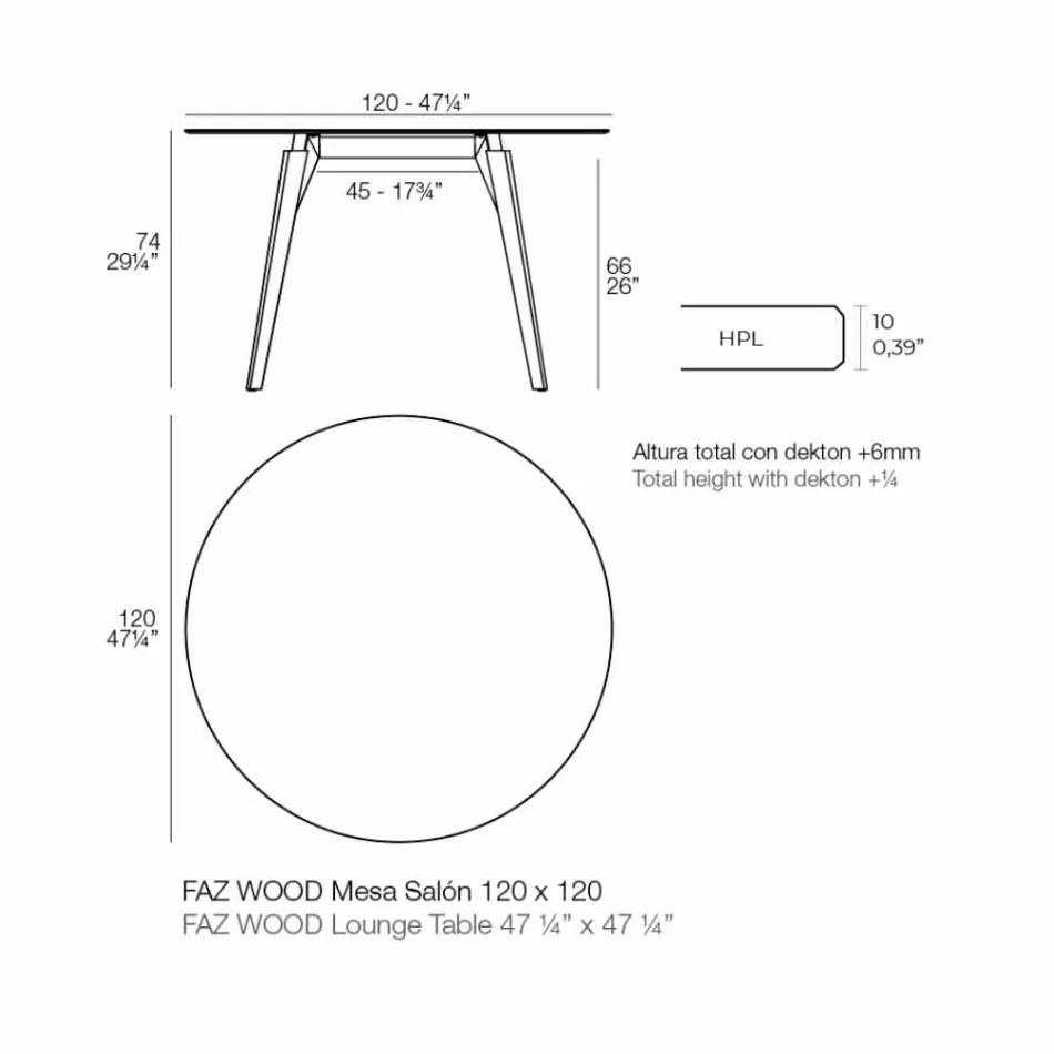 Okrągły drewniany stolik kawowy i blat HPL w 2 rozmiarach - Faz Wood firmy Vondom Viadurini