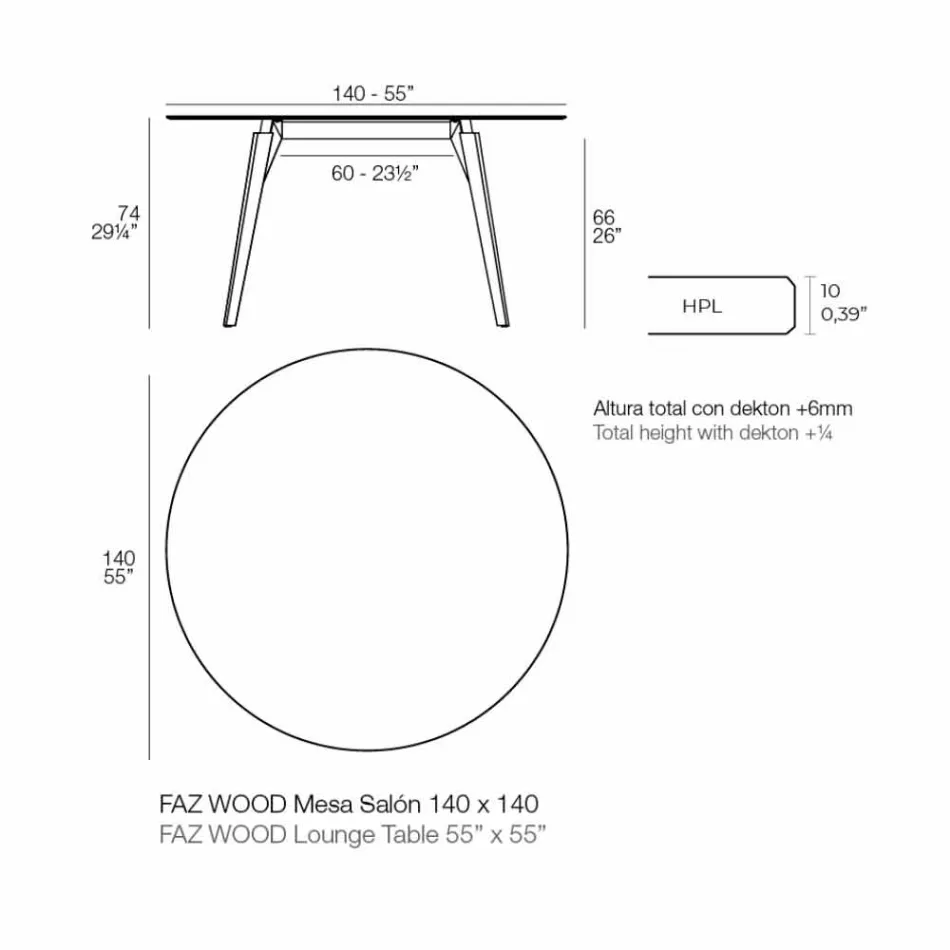 Okrągły drewniany stolik kawowy i blat HPL w 2 rozmiarach - Faz Wood firmy Vondom Viadurini