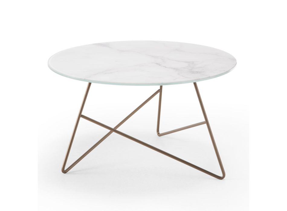 Okrągły stolik kawowy z metalowym i szklanym blatem z efektem marmuru - Magali Viadurini
