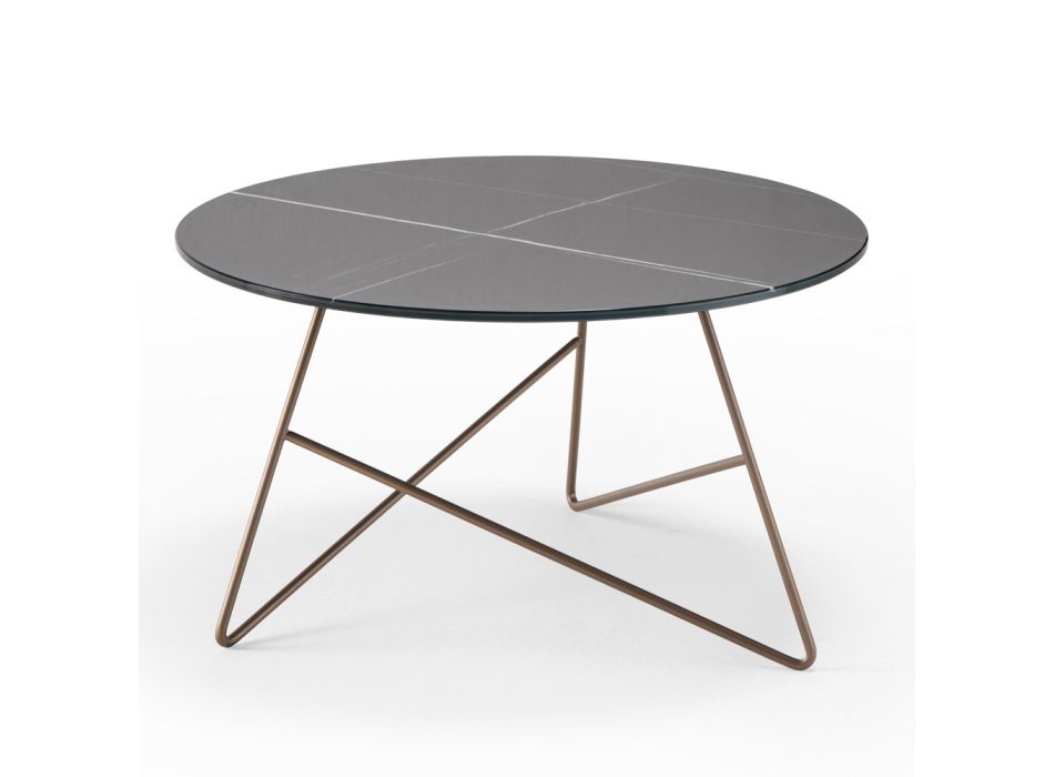 Okrągły stolik kawowy z metalowym i szklanym blatem z efektem marmuru - Magali Viadurini