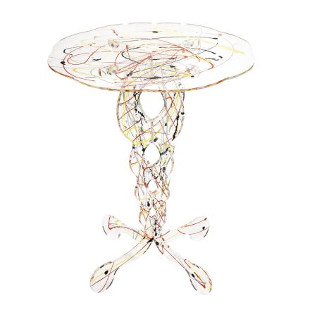 Okrągły przezroczysty stolik kawowy z pleksi i kolorowy blat - fosfor Viadurini