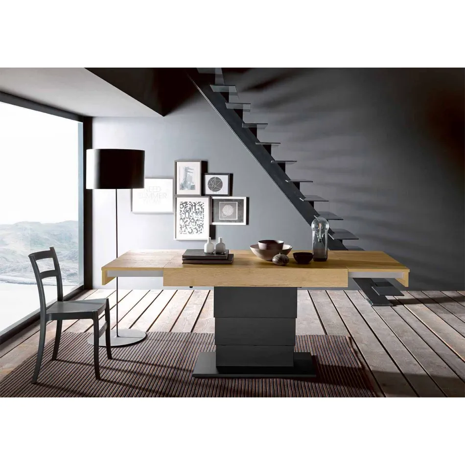 Rozkładany stolik kawowy z drewna i stali Made in Italy - Demetro Viadurini