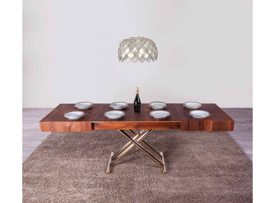 Rozkładany stolik kawowy z drewna i metalu Made in Italy - Patroclus Viadurini