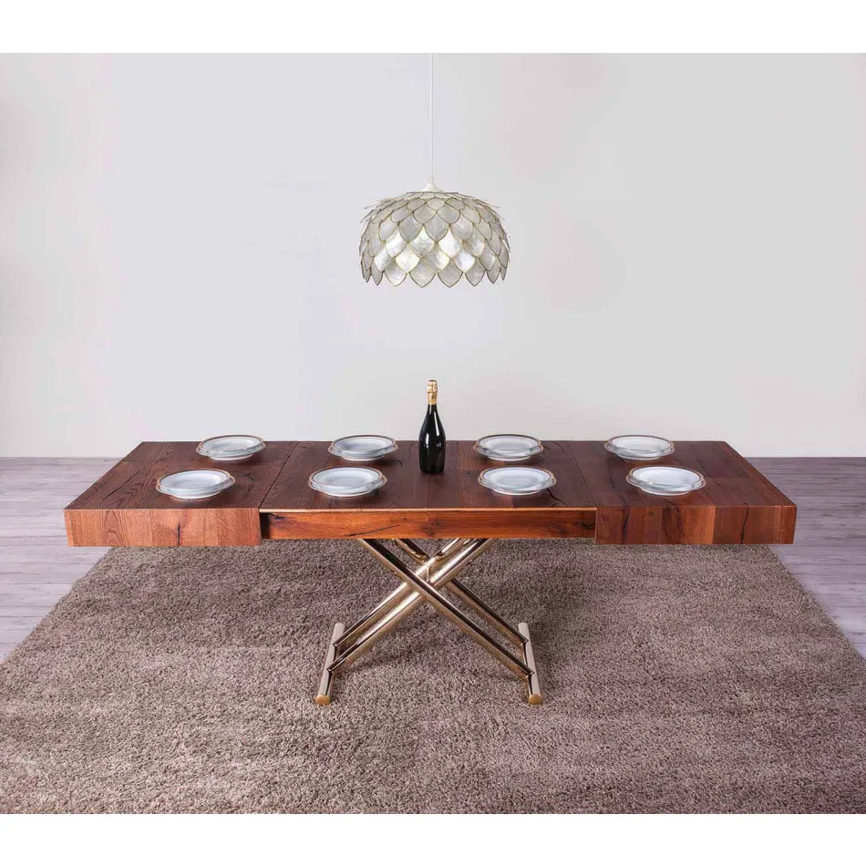 Rozkładany stolik kawowy z drewna i metalu Made in Italy - Patroclus Viadurini