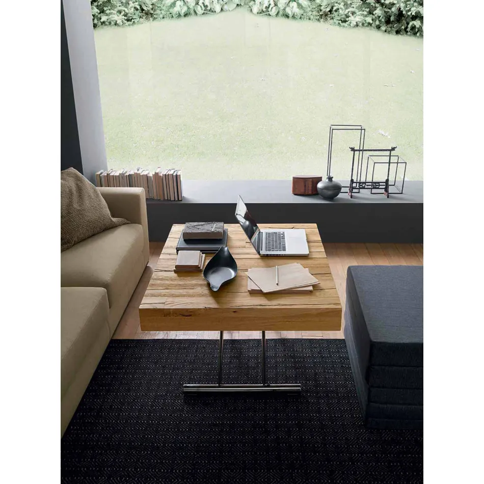 Rozkładany stolik kawowy z litego drewna Made in Italy - Trabucco Viadurini