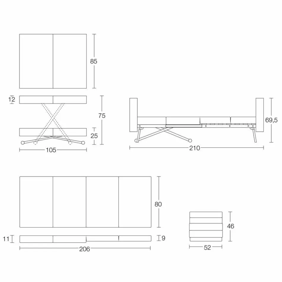 Rozkładany stolik kawowy z litego drewna Made in Italy - Trabucco Viadurini
