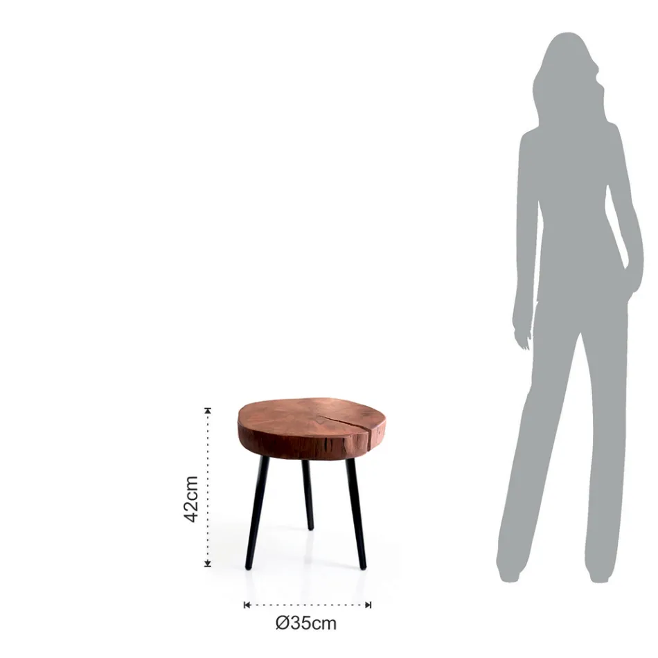 Stolik kawowy do salonu z metalowymi nogami i blatem z litego drewna - Sardynia Viadurini