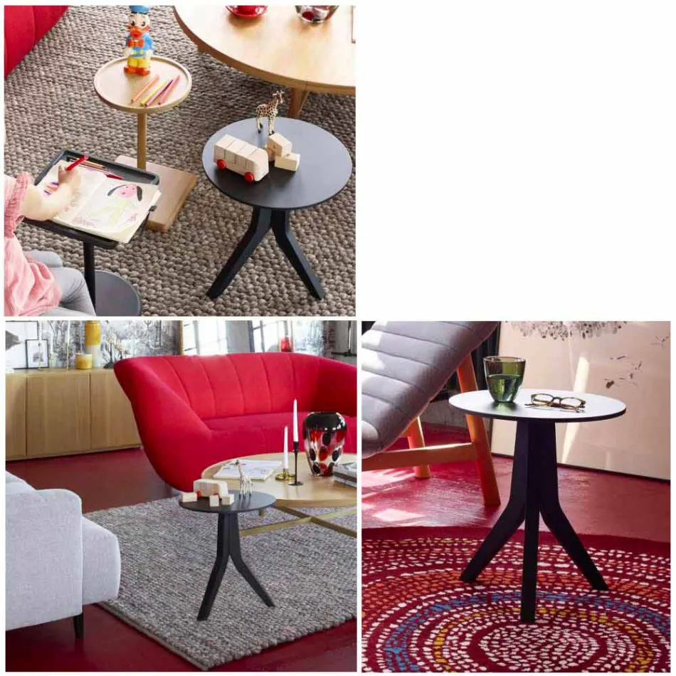 Nowoczesny okrągły stolik kawowy z drewna lakierowanego w kolorze czarnym - Sperone Viadurini