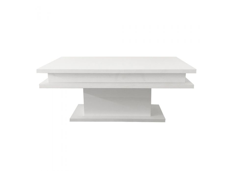Błyszczący biały stolik do salonu z drewna z oświetleniem LED lub bez - Perro