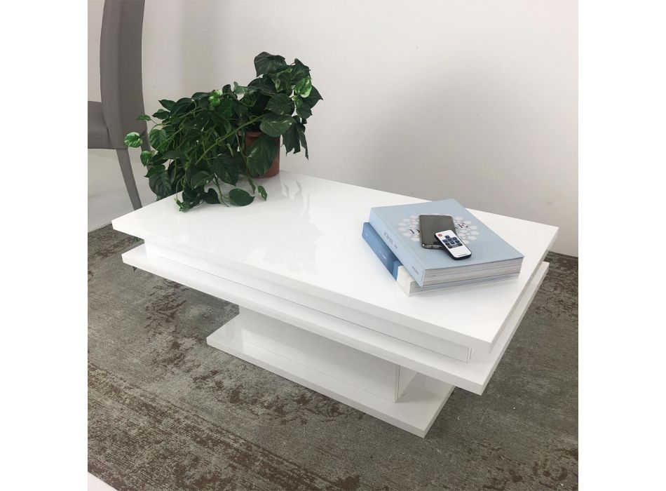 Błyszczący biały stolik do salonu z drewna z oświetleniem LED lub bez - Perro