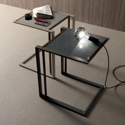 Stolik kawowy z metalu i szkła w geometryczny wzór - Zigozago Viadurini