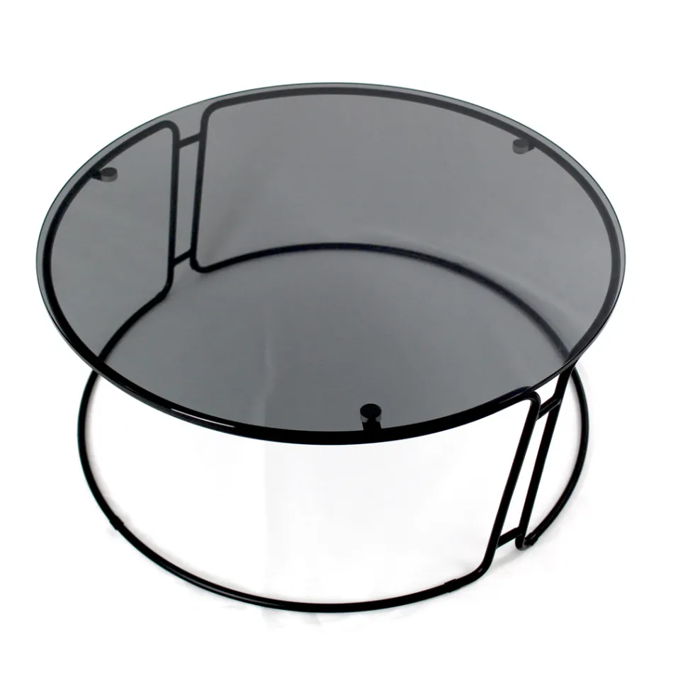 Stolik kawowy ze szklanym blatem i okrągłą podstawą Made in Italy - Tullia Viadurini