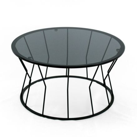 Okrągły stolik kawowy ze stali i szkła Made in Italy - Alisea Viadurini