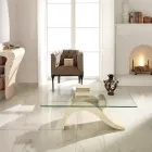 Stolik kawowy o nowoczesnym designie ze szklanym blatem i podstawą z kamienia kopalnego - uzupełnienie Viadurini