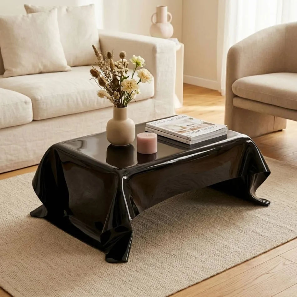 Stolik kawowy Melia Black Draped Plexiglass Designer Made in Italy Viadurini