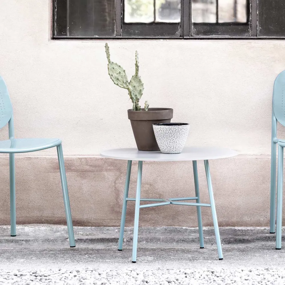 Okrągły stolik kawowy na zewnątrz z HPL z metalową podstawą Made in Italy - Makino Viadurini