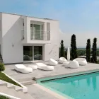 Stolik kawowy ogrodowy z okrągłym blatem z polietylenu Made in Italy - Tibaldo Viadurini