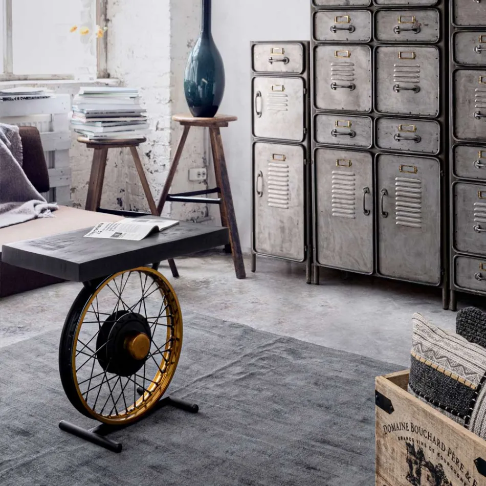 Ręcznie robiony i przemysłowy stolik kawowy ze stali i drewna mango - Corvino Viadurini