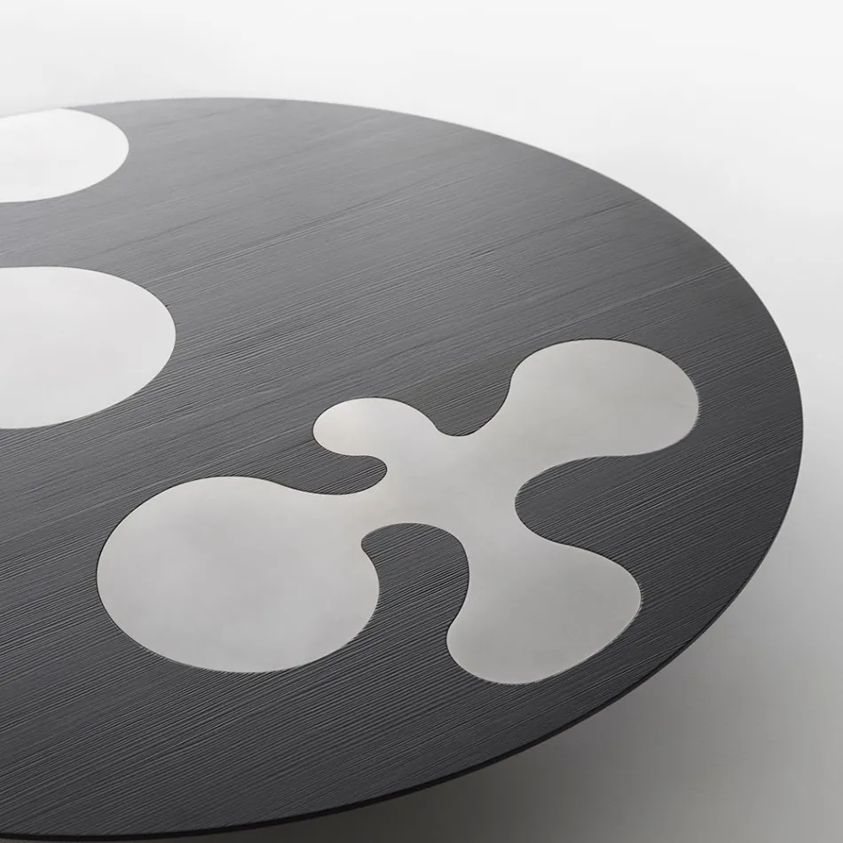 Czarny lakierowany stolik kawowy z modrzewia z satynowymi wstawkami ze stali nierdzewnej - Vergine Viadurini