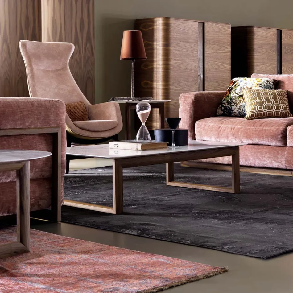 Stolik kawowy z litego drewna i marmuru Grilli York made in Italy Viadurini