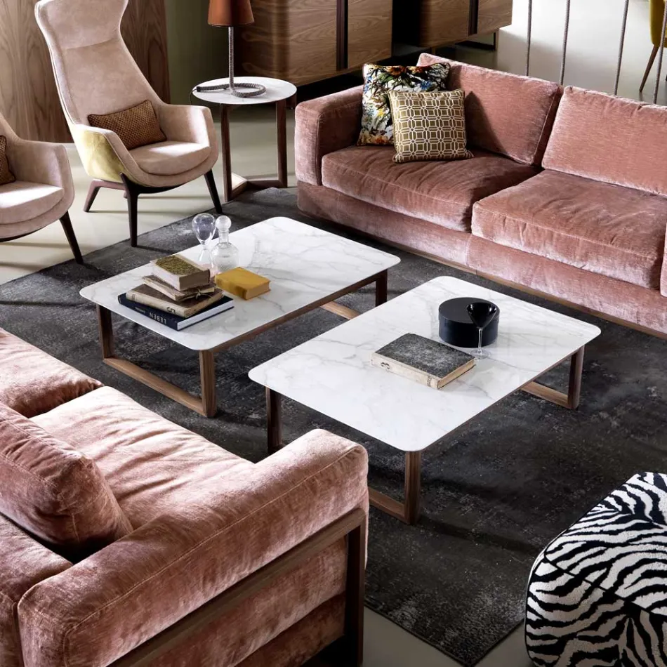 Stolik kawowy z litego drewna i marmuru Grilli York made in Italy Viadurini