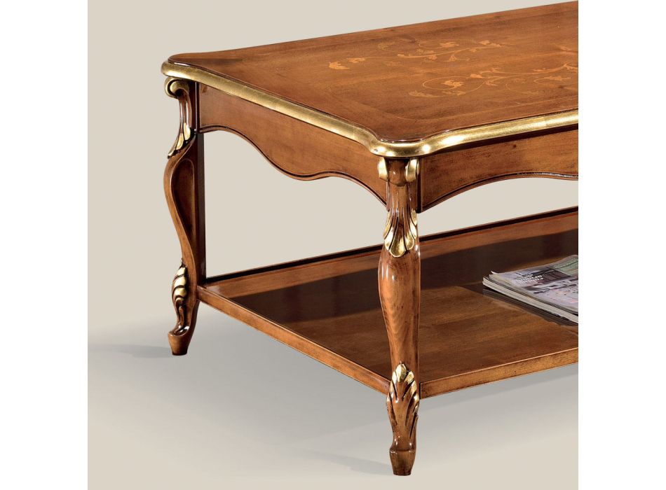 Luksusowy stolik kawowy z drewna orzechowego i złotą intarsją Made in Italy - Cambrige Viadurini