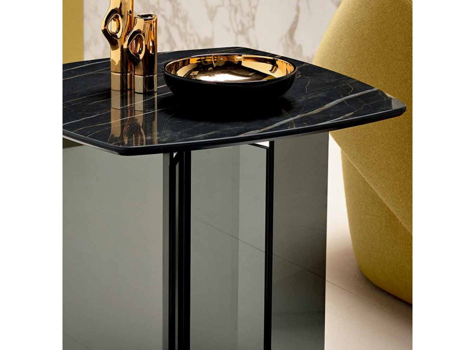 Stolik do salonu z blatem ceramicznym i przydymionym szkłem - losowo Viadurini