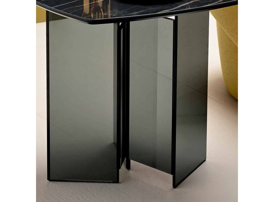 Stolik do salonu z blatem ceramicznym i przydymionym szkłem - losowo Viadurini