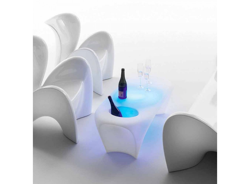 Jasny stolik kawowy z butelką wina musującego, projekt zewnętrzny lub wewnętrzny - Lily od Myyour Viadurini