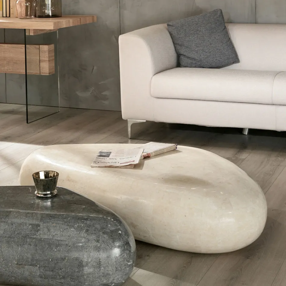 Nowoczesny stolik kawowy z skamieniałego kamienia - Beth Viadurini