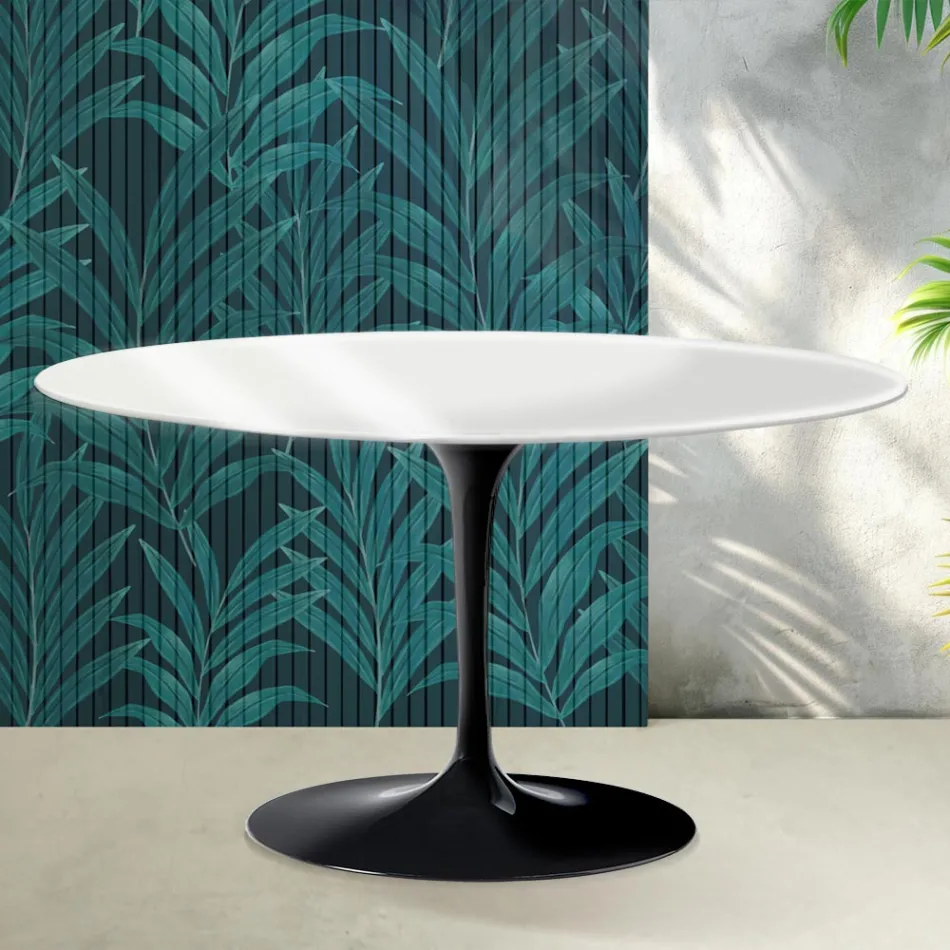 Stolik kawowy Saarinen Tulip Oval H 41 cm w połyskującej białej ceramice Florim - Scarlet Viadurini