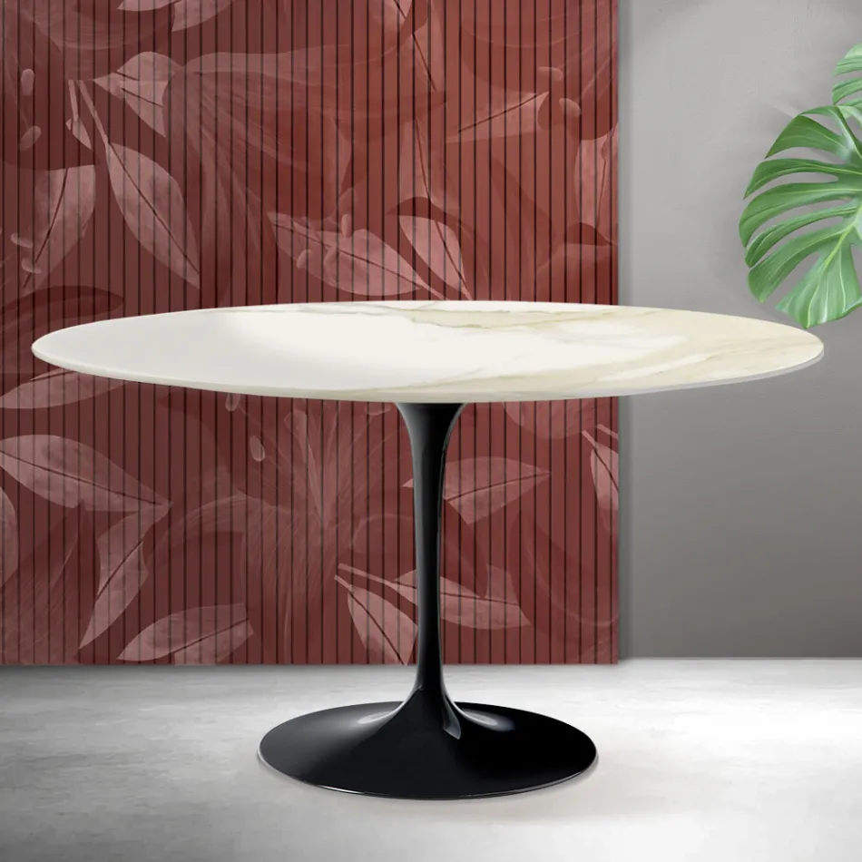 Stolik kawowy Saarinen Tulip Oval H 41 cm z ceramiki Florim Calacatta Gold Matt - Scarlet Viadurini